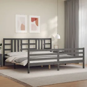 Estructura de cama con cabecero madera maciza gris 200x200 cm de vidaXL, Camas y somieres - Ref: Foro24-3193943, Precio: 170,...
