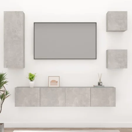Set de muebles de TV 5 pzas madera contrachapada gris hormigón de vidaXL, Muebles TV - Ref: Foro24-3114441, Precio: 165,94 €,...