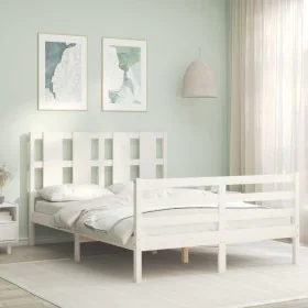 Weißer Massivholzbettrahmen mit Kopfteil 140x200 cm von vidaXL, Betten und Lattenroste - Ref: Foro24-3194117, Preis: 136,81 €...
