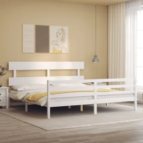 White solid wood bed frame with headboard 200x200 cm by vidaXL, Beds and slatted bases - Ref: Foro24-3195112, Price: 151,27 €...