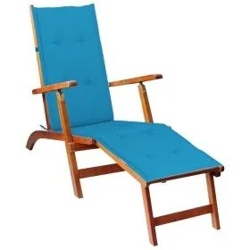 Tumbona de jardín con reposapiés y cojín madera maciza acacia de vidaXL, Tumbonas - Ref: Foro24-3064018, Precio: 136,02 €, De...