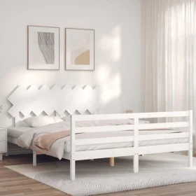 White solid wood bed frame with headboard 160x200 cm by vidaXL, Beds and slatted bases - Ref: Foro24-3195297, Price: 142,13 €...