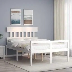 Elderly bed solid wood headboard white 140x200 cm by vidaXL, Beds and slatted bases - Ref: Foro24-3195417, Price: 168,42 €, D...