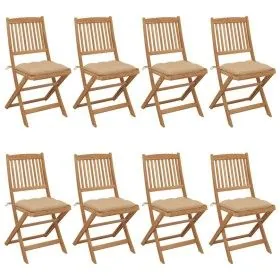 Sillas de jardín plegables 8 uds y cojines madera maciza acacia de vidaXL, Sillas de jardín - Ref: Foro24-3075039, Precio: 37...