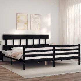 Estructura de cama con cabecero madera maciza negro 200x200 cm de vidaXL, Camas y somieres - Ref: Foro24-3195180, Precio: 169...