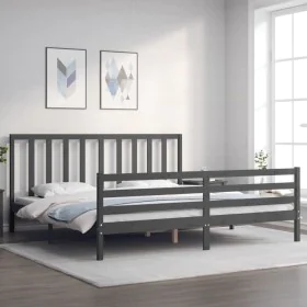Estructura de cama con cabecero madera maciza gris 200x200 cm de vidaXL, Camas y somieres - Ref: Foro24-3193813, Precio: 170,...
