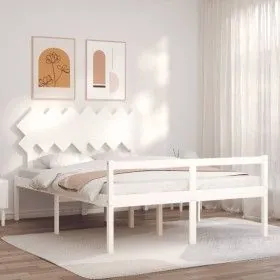 Elderly bed solid wood headboard white 140x200 cm by vidaXL, Beds and slatted bases - Ref: Foro24-3195547, Price: 171,69 €, D...