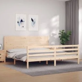 Estructura de cama con cabecero madera maciza 200x200 cm de vidaXL, Camas y somieres - Ref: Foro24-3194656, Precio: 184,59 €,...