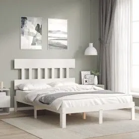 Weißer Massivholzbettrahmen mit Kopfteil 120x200 cm von vidaXL, Betten und Lattenroste - Ref: Foro24-3193592, Preis: 133,02 €...