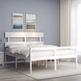 Cama personas mayores cabecero madera maciza blanco 160x200 cm de vidaXL, Camas y somieres - Ref: Foro24-3195362, Precio: 177...