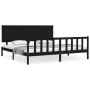 Bed frame with black solid wood headboard 200x200 cm by vidaXL, Beds and slatted bases - Ref: Foro24-3193425, Price: 217,88 €...