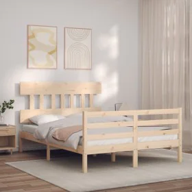 Estructura de cama con cabecero madera maciza 140x200 cm de vidaXL, Camas y somieres - Ref: Foro24-3195156, Precio: 118,75 €,...