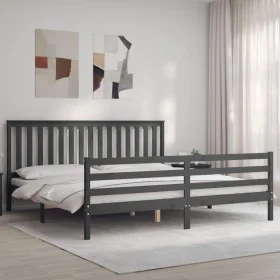 Gray solid wood bed frame with headboard 200x200 cm by vidaXL, Beds and slatted bases - Ref: Foro24-3194268, Price: 177,83 €,...