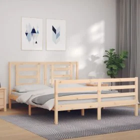 Estructura de cama con cabecero madera maciza 160x200 cm de vidaXL, Camas y somieres - Ref: Foro24-3194711, Precio: 135,56 €,...