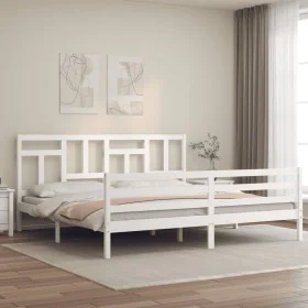 White solid wood bed frame with headboard 200x200 cm by vidaXL, Beds and slatted bases - Ref: Foro24-3194982, Price: 151,64 €...