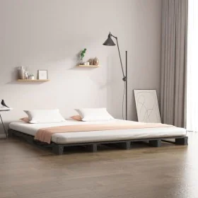 Gray solid pine wood pallet bed King Size 150x200 cm by vidaXL, Beds and slatted bases - Ref: Foro24-821399, Price: 182,24 €,...