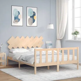 Estructura de cama con cabecero madera maciza 140x190 cm de vidaXL, Camas y somieres - Ref: Foro24-3193446, Precio: 125,78 €,...