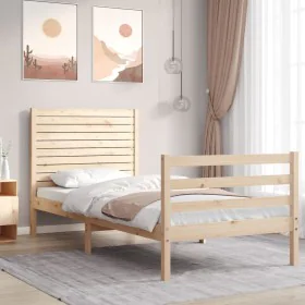 Estructura de cama con cabecero madera maciza 90x200 cm de vidaXL, Camas y somieres - Ref: Foro24-3195011, Precio: 108,43 €, ...
