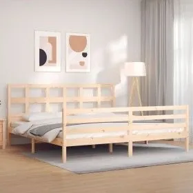 Estructura de cama con cabecero madera maciza 200x200 cm de vidaXL, Camas y somieres - Ref: Foro24-3194851, Precio: 143,89 €,...