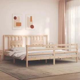 Estructura de cama con cabecero madera maciza 200x200 cm de vidaXL, Camas y somieres - Ref: Foro24-3194591, Precio: 144,66 €,...