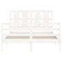 White solid wood bed frame with headboard 140x190 cm by vidaXL, Beds and slatted bases - Ref: Foro24-3194097, Price: 135,39 €...
