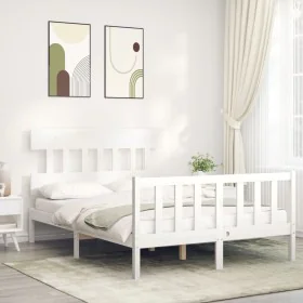 Weißer Massivholzbettrahmen mit Kopfteil 140x200 cm von vidaXL, Betten und Lattenroste - Ref: Foro24-3193337, Preis: 128,51 €...