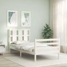 Weißer Massivholzbettrahmen mit Kopfteil 90x200 cm von vidaXL, Betten und Lattenroste - Ref: Foro24-3194102, Preis: 104,30 €,...