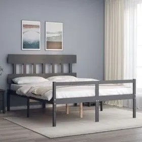 Double bed for seniors gray solid wood headboard by vidaXL, Beds and slatted bases - Ref: Foro24-3195423, Price: 160,59 €, Di...