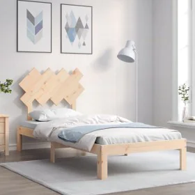Bed frame with solid wood headboard 90x200 cm by vidaXL, Beds and slatted bases - Ref: Foro24-3193711, Price: 88,87 €, Discou...