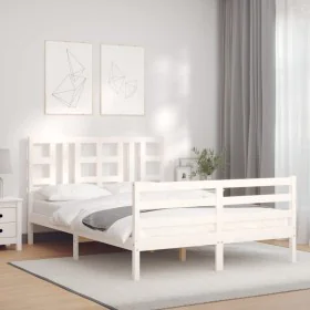 Weißer Massivholzbettrahmen mit Kopfteil 140x190 cm von vidaXL, Betten und Lattenroste - Ref: Foro24-3193902, Preis: 129,41 €...