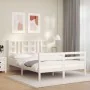 White solid wood bed frame with headboard 140x190 cm by vidaXL, Beds and slatted bases - Ref: Foro24-3193902, Price: 129,41 €...