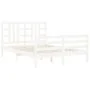White solid wood bed frame with headboard 140x190 cm by vidaXL, Beds and slatted bases - Ref: Foro24-3193902, Price: 129,41 €...