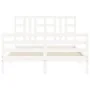 White solid wood bed frame with headboard 140x190 cm by vidaXL, Beds and slatted bases - Ref: Foro24-3193902, Price: 129,41 €...