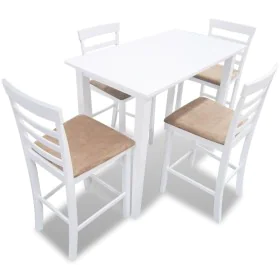 Mesa de bar y 4 taburetes de barra madera blanca de vidaXL, muebles para cocinas y comedores - Ref: Foro24-271832, Precio: 42...