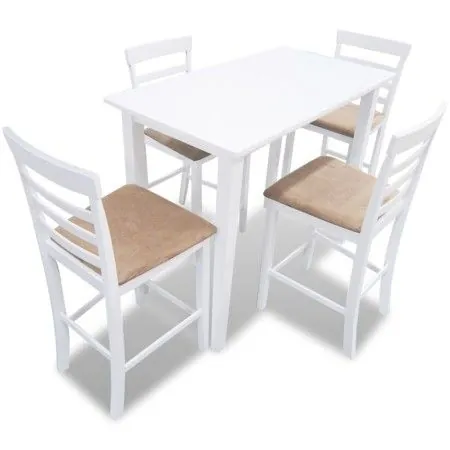 Mesa de bar y 4 taburetes de barra madera blanca de vidaXL, muebles para cocinas y comedores - Ref: Foro24-271832, Precio: 42...