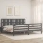 Gray solid wood bed frame with headboard 200x200 cm by vidaXL, Beds and slatted bases - Ref: Foro24-3194138, Price: 179,41 €,...