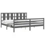 Gray solid wood bed frame with headboard 200x200 cm by vidaXL, Beds and slatted bases - Ref: Foro24-3194138, Price: 179,41 €,...