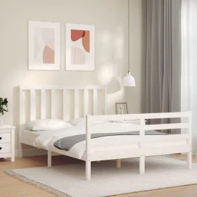Estructura de cama con cabecero madera maciza blanco 120x200 cm de vidaXL, Camas y somieres - Ref: Foro24-3193852, Precio: 12...