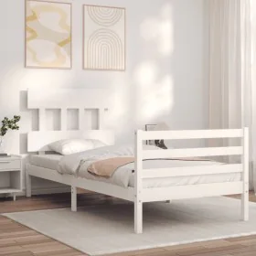 Estructura de cama con cabecero madera maciza blanco 100x200 cm de vidaXL, Camas y somieres - Ref: Foro24-3195147, Precio: 99...