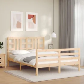 Estructura de cama con cabecero madera maciza 140x200 cm de vidaXL, Camas y somieres - Ref: Foro24-3193921, Precio: 120,66 €,...