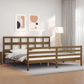 Estructura cama y cabecero madera maciza marrón miel 200x200 cm de vidaXL, Camas y somieres - Ref: Foro24-3194854, Precio: 17...