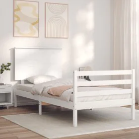 Estructura de cama con cabecero madera maciza blanco 100x200 cm de vidaXL, Camas y somieres - Ref: Foro24-3195212, Precio: 11...