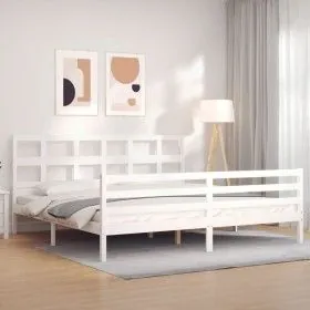Weißer Massivholzbettrahmen mit Kopfteil 200x200 cm von vidaXL, Betten und Lattenroste - Ref: Foro24-3194852, Preis: 155,68 €...