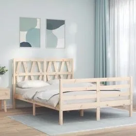 Estructura de cama con cabecero madera maciza 140x200 cm de vidaXL, Camas y somieres - Ref: Foro24-3194376, Precio: 130,60 €,...