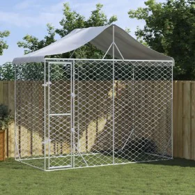 Perrera exterior con toldo acero galvanizado plata 3x1,5x2,5 m de vidaXL, Casetas y cercados para perros - Ref: Foro24-153680...