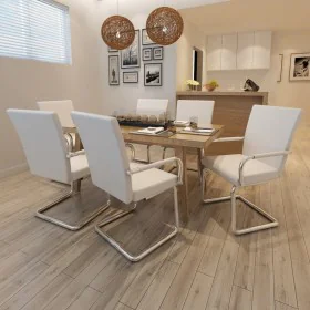 Freischwinger-Esszimmerstühle, 6 Einheiten, weißes Kunstleder von vidaXL, Essstühle - Ref: Foro24-270165, Preis: 504,07 €, Ra...