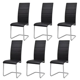 Freischwinger-Esszimmerstühle 6-teilig aus schwarzem Kunstleder von vidaXL, Essstühle - Ref: Foro24-272420, Preis: 320,12 €, ...