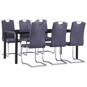 Juego de comedor 7 piezas piel de ante artificial gris de vidaXL, muebles para cocinas y comedores - Ref: Foro24-3053126, Pre...