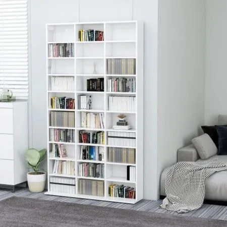 Armario CDs madera contrachapada blanco brillo 102x16x177,5 cm de vidaXL, Almacenamiento para CD y DVD - Ref: Foro24-801784, ...