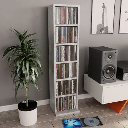 Concrete gray plywood CD shelf 21x20x88cm by vidaXL, CD and DVD storage - Ref: Foro24-800355, Price: 28,57 €, Discount: %